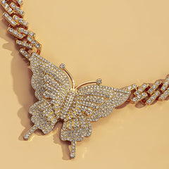 Cubic Zirconia & 18K Gold-Plated Butterfly Pendant Necklace