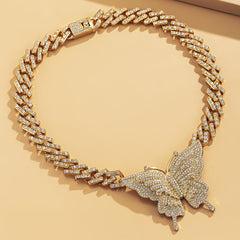 Cubic Zirconia & 18K Gold-Plated Butterfly Pendant Necklace