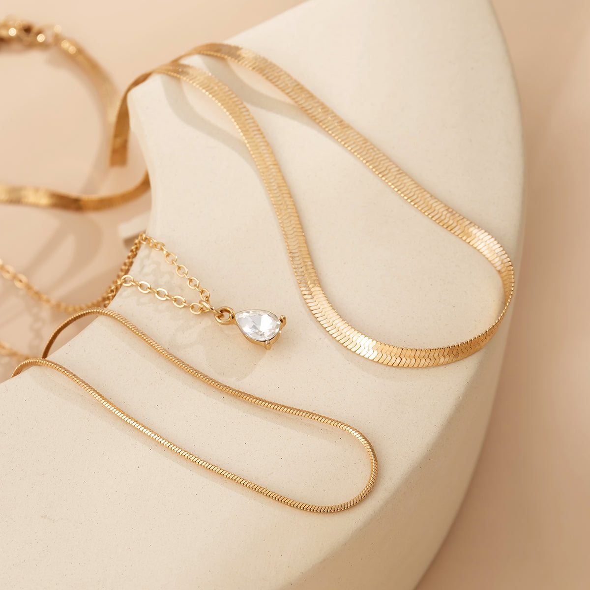 Crystal and 18K Gold-Plated Snake Chain Necklace Set, jewelry gift sets for women, elegant gift for her, styled look