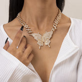 Cubic Zirconia & 18K Gold-Plated Butterfly Pendant Necklace