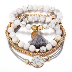 White Turquoise & 18K Gold-Plated Tassel-Accent Bracelet Set