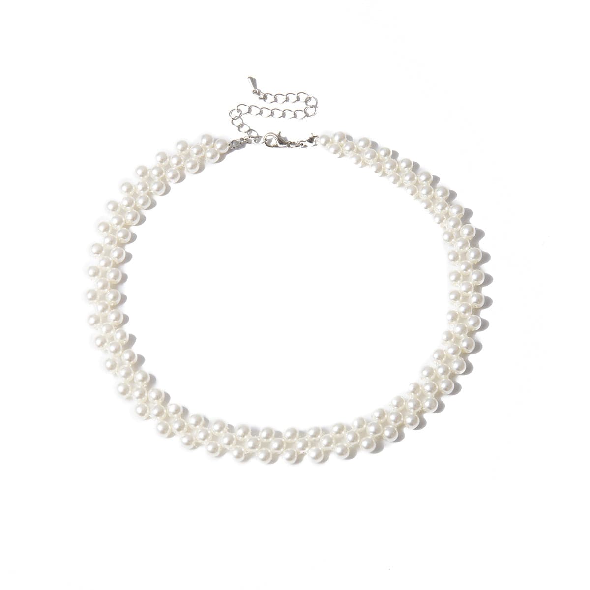 Pearl and Silver-Plated Layered Choker Necklace, chunky silver choker necklace, botanical inspired, styled look