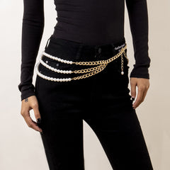 Pearl & 18K Gold-Plated Beaded Layered Waist Chain