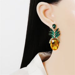 Yellow Crystal & Cubic Zirconia Pineapple Drop Earrings