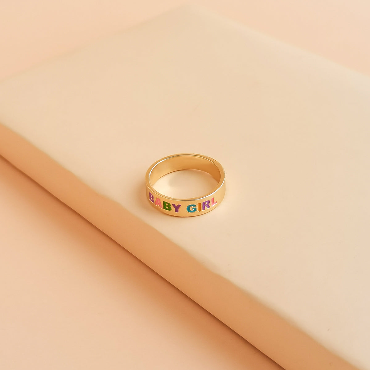 Enamel & 18K Gold-Plated 'Baby Girl' Ring