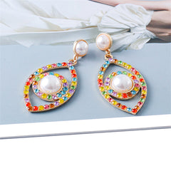 Yellow Cubic Zirconia & Pearl 18K Gold-Plated Open Eye Drop Earrings