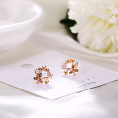 Pearl & Cubic Zirconia Flower Stud Earrings
