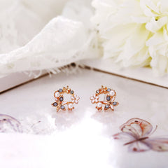 Pearl & Cubic Zirconia Flower Stud Earrings
