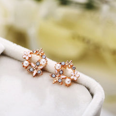 Pearl & Cubic Zirconia Flower Stud Earrings