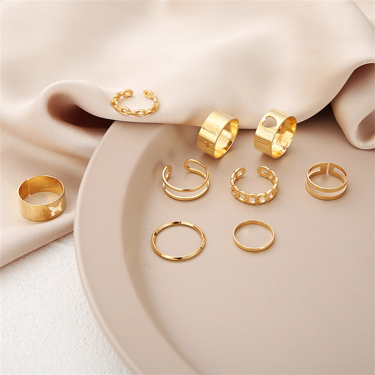 18K Gold-Plated Heart Ring Set, jewelry gift sets for women, botanical inspired, styled look