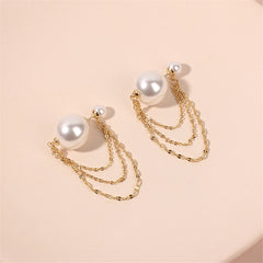 Pearl & 18K Gold-Plated Chains Ear Jackets