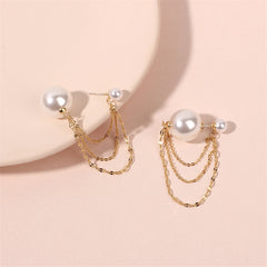 Pearl & 18K Gold-Plated Chains Ear Jackets