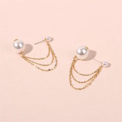 Pearl & 18K Gold-Plated Chains Ear Jackets