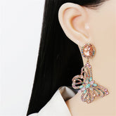 Pink Crystal & Cubic Zirconia Butterfly Drop Earrings