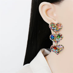 Jewel-Tone & 18K Gold-Plated Tiered Heart Drop Earrings
