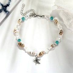 Blue & Silver-Plated Shell & Starfish Charm Anklet