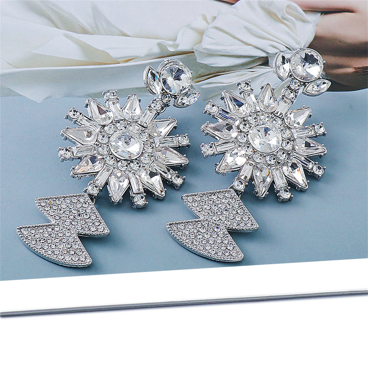 Crystal and Silver-Plated Sunflower Drop Earrings, silver drop earrings for women, everyday style, lifestyle look