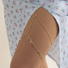 Blue & Pink Cubic Zirconia 18K Gold-Plated Celestial Leg Chain