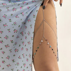 Green & Red Enamel Silver-Plated Heart Layered Leg Chain