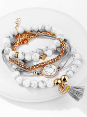 White Turquoise & 18K Gold-Plated Tassel-Accent Bracelet Set