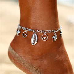 Silver-Plated Seashell & Starfish Station Anklet