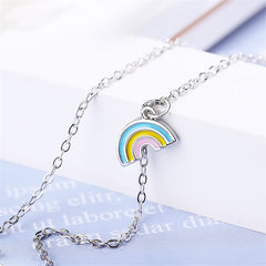 Moonstone & Enamel Silver-Plated Rainbow Unicorn Pendant Necklace