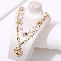 Pearl & 18K Gold-Plated Coin Layered Pendant Necklace