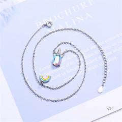 Moonstone & Enamel Silver-Plated Rainbow Unicorn Pendant Necklace