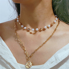 Pearl & 18K Gold-Plated Coin Layered Pendant Necklace