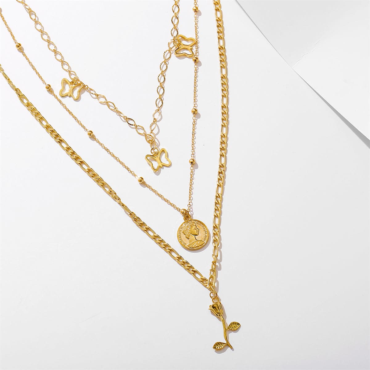 18K Gold-Plated Station Butterfly Pendant Layered Necklace, gold pendant necklace for women, styled look