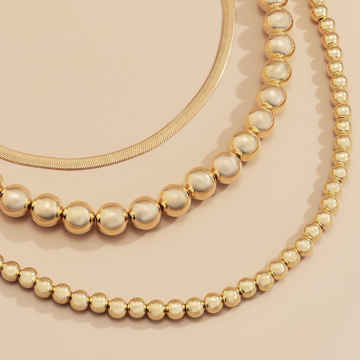 18K Gold-Plated Bead and Snake Chain Necklace Set, jewelry gift sets for women, dainty minimalist design, styled look
