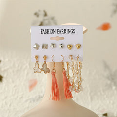 Coral Polyster & Acrylic 18K Gold-Plated Heart Butterfly Drop Earring Set