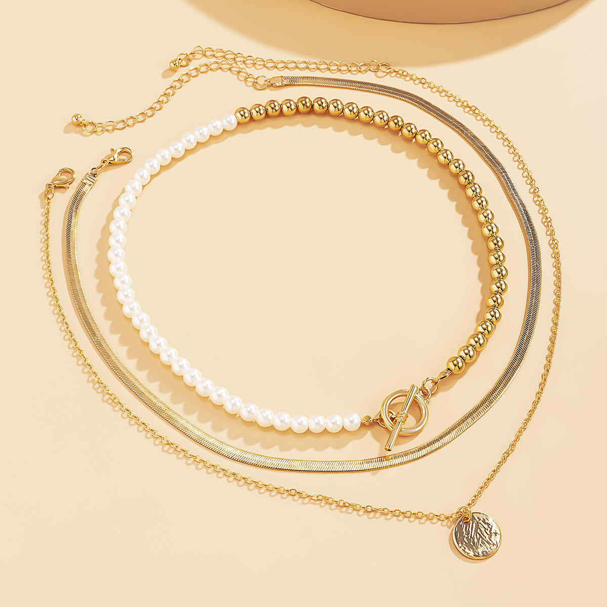 Pearl and 18K Gold-Plated Toggle Necklace Set, jewelry gift sets for women, dainty minimalist design, styled look