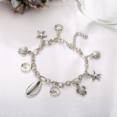 Silver-Plated Seashell & Starfish Station Anklet