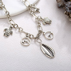 Silver-Plated Seashell & Starfish Station Anklet