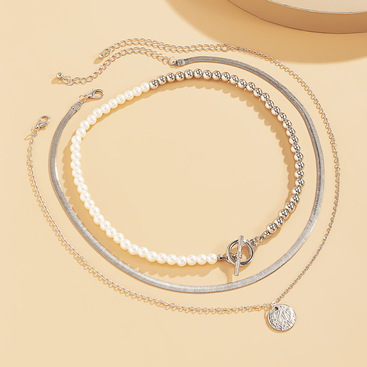 Pearl and Silver-Plated Toggle Necklace Set, jewelry gift sets for women, vintage-inspired design, styled look