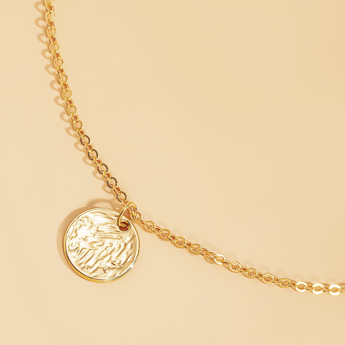 18K Gold-Plated Textured Circle Pendant Necklace