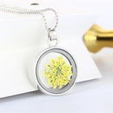 Yellow Gypsophila & Silver-Plated Resin Round Pendant Necklace