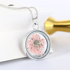 Silver-Plated & Pink Baby'S-Breath Necklace