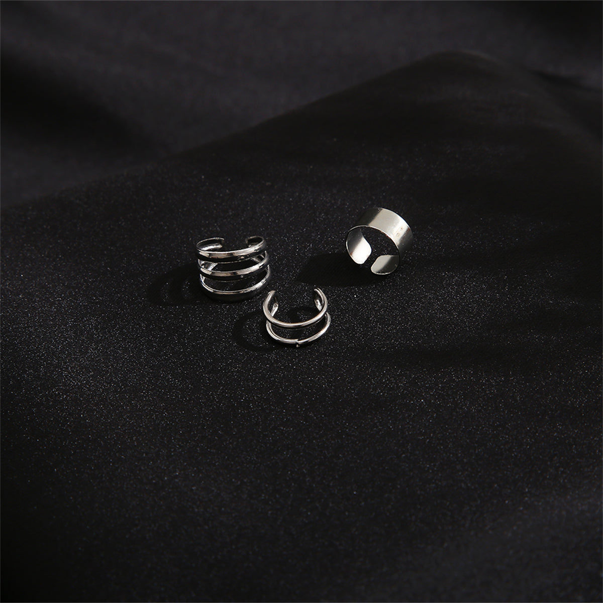 Silver-Plated Layered Ear Cuffs Set, silver stud earrings for women, vintage-inspired design, styled look