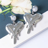 Pearl & Crystal Silver-Plated Heart Drop Earrings