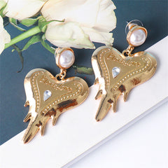 Pearl & Crystal 18K Gold-Plated Heart Drop Earrings