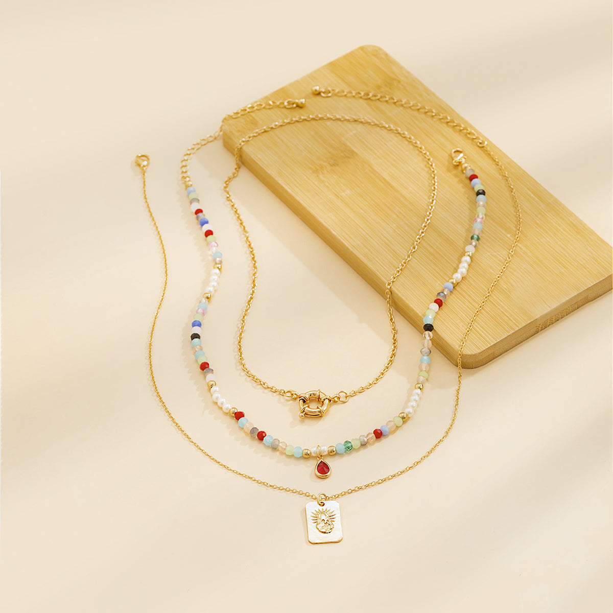 Acrylic and Crystal Pendant Necklace Set, jewelry gift sets for women, botanical inspired, styled look