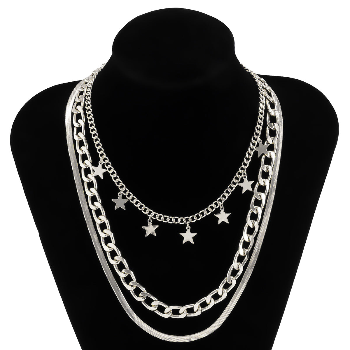Silver-Plated Star Station Choker Necklace Set