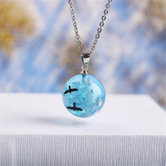 Blue Resin & Silver-Plated Cloud Bird Round Pendant Necklace