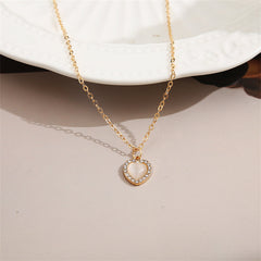 White Cats Eye & Cubic Zirconia 18K Gold-Plated Heart Pendant Necklace