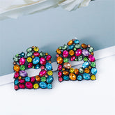 Pink Crystal & Cubic Zirconia Openwork Cluster Square Drop Earrings