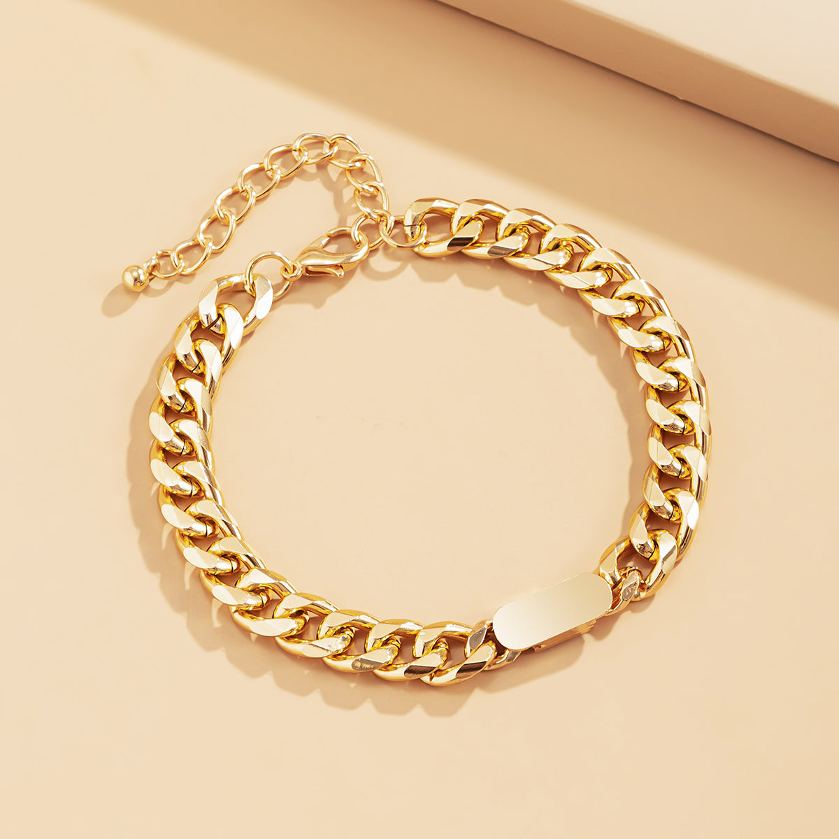 18K Gold-Plated Curb Chain ID Bracelet, gold bracelet for women, vintage-inspired design, styled look