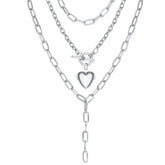 Silver-Plated Heart Toggle Layered Lariat Necklace