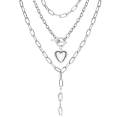 Silver-Plated Heart Toggle Layered Lariat Necklace